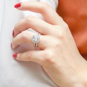 NEW 925 STERLING SILVER DIAMOND HALO RING